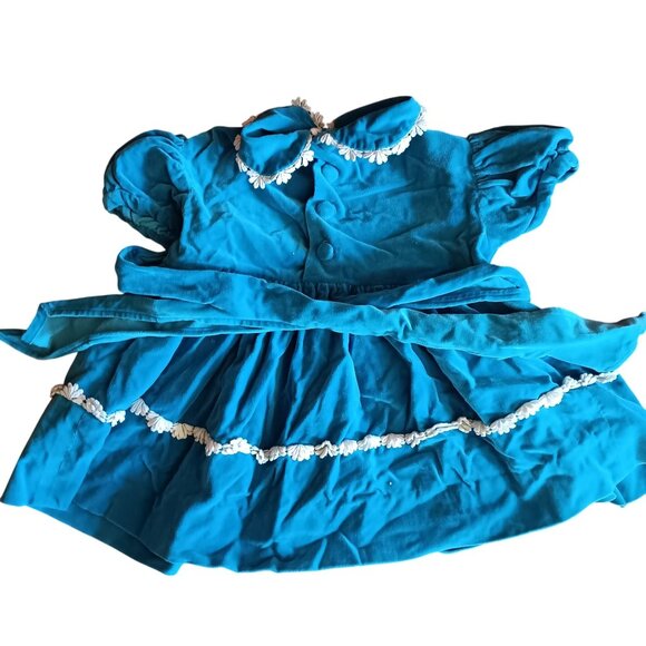 1OF1 2T 3T Vintage Velvet Baby Dress White Lace Trim & Button Details 1950's - Picture 1 of 9